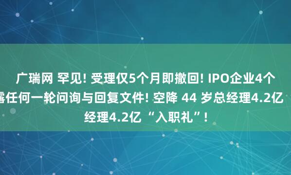 广瑞网 罕见! 受理仅5个月即撤回! IPO企业4个月没有披露任何一轮问询与回复文件! 空降 44 岁总经理4.2亿 “入职礼”!
